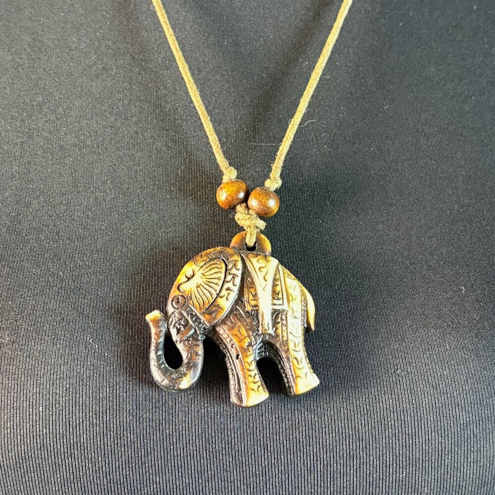 Wooden carved elephant necklace